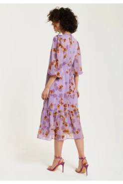Liquorish Purple Floral V-neck Midi Dress -Yumi Clothing Shop Pme1qOOz 15665