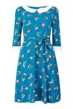 Yumi Recycled Teal Cat And Wool Print Skater Dress -Yumi Clothing Shop PuAzfcZX 13962