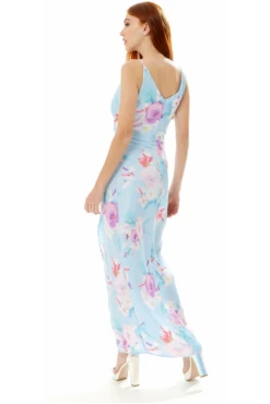Liquorish Floral Print Maxi Wrap Dress In Blue -Yumi Clothing Shop Q3UhmHET 10689