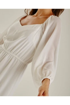 Dusty Pink Balloon Sleeve Midi Dress | White -Yumi Clothing Shop Q7jb0JyJ 11519