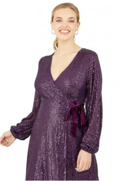 Yumi Purple Sequin Wrap Dress With Velvet Tie -Yumi Clothing Shop QS9A2CIt 13946