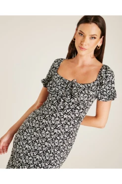 Dusty Pink Flower Printed Square Neck Dress -Yumi Clothing Shop QXwtJZLs 12037