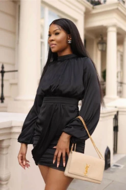 Setsofran London Black Satin Blouson Dress 10 Setsofran London Black Satin Blouson Dress -Yumi Clothing Shop QqVP9KWM 11272
