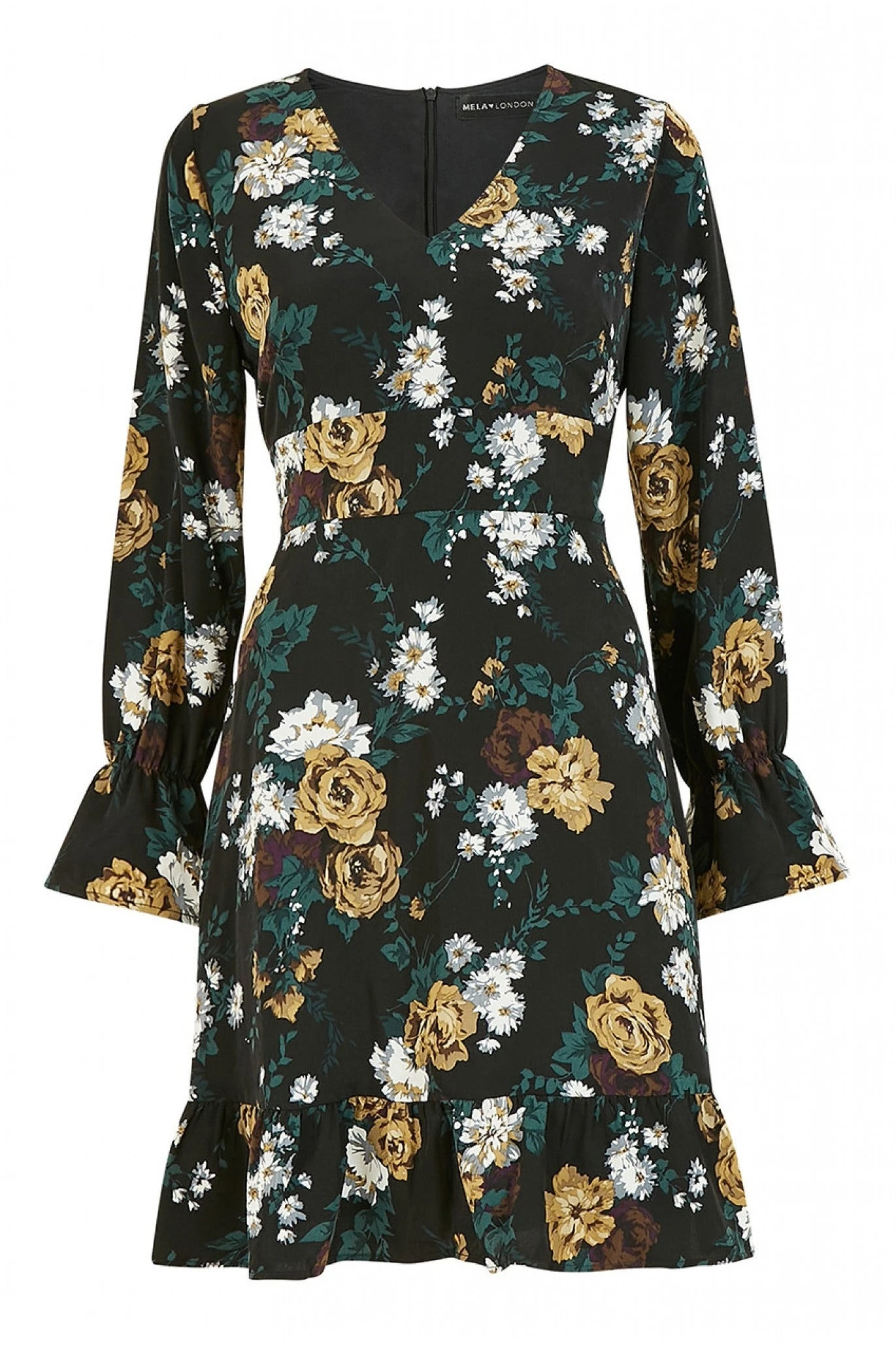 Mela London Black Rose Skater Dress With Frill Hem 5 Mela London Black Rose Skater Dress With Frill Hem - Image 5