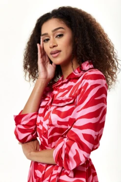 Liquorish Pink And Red Zebra Print Midi Shirt Dress -Yumi Clothing Shop R7CAlDZj 15398