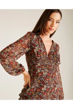 Dusty Pink Cut Out Back Floral Midi Dress | Chocolate -Yumi Clothing Shop RHnCr03g 12059