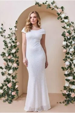 Goddiva Cowl Back Front Knot Sequin Maxi Dress - White -Yumi Clothing Shop RJMLhbx5 7388