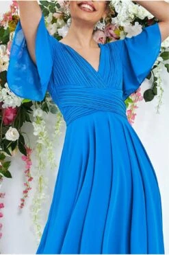 Goddiva Pleated Chiffon High Low Midi Dress - Atlantic Blue -Yumi Clothing Shop RKEv6MdB 8900