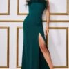 Goddiva Feather Boobtube Maxi Dress - Emerald Green
