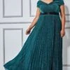 Goddiva Bardot Pleated Skirt Maxi Dress - Emerald Green
