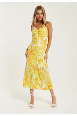 Liquorish Yellow And Orange Floral Print Ruched Maxi Dress 8 Liquorish Yellow And Orange Floral Print Ruched Maxi Dress -Yumi Clothing Shop RS6zq4Ea 15652