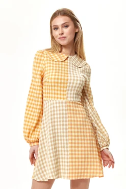 Liquorish Orange Check Mini Dress With Collar