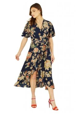 Mela London Navy Winter Floral Wrap Midi Dress -Yumi Clothing Shop RVsxOoNI 13513