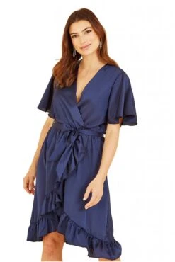 Mela London Navy Satin Wrap Dress -Yumi Clothing Shop Rh4UI4ko 13503