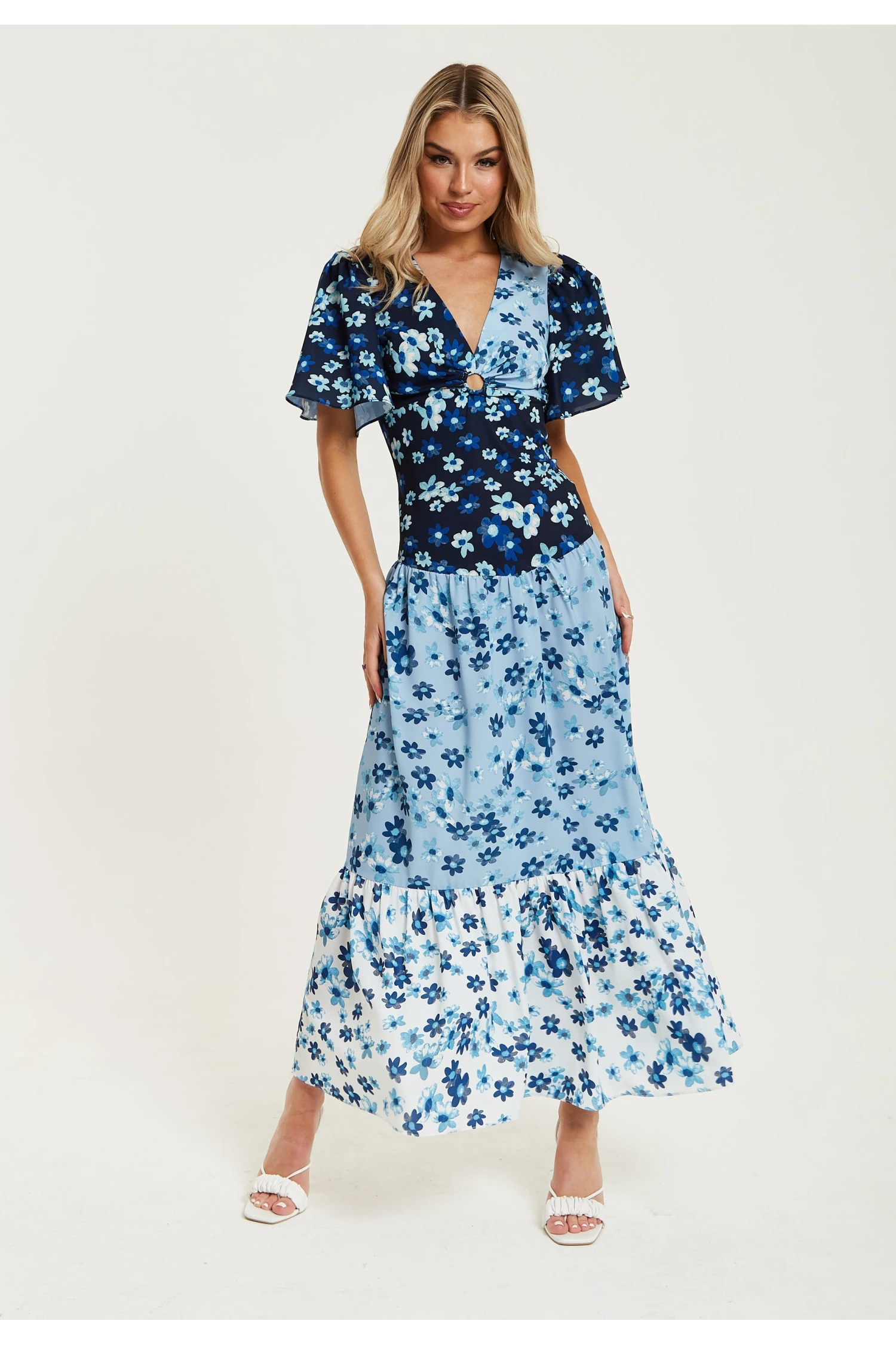Liquorish Floral Print Midi Dress In Blue Navy And White 2 Liquorish Floral Print Midi Dress In Blue Navy And White - Image 2