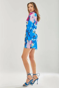 Liquorish Blue Floral Satin Mini Wrap Dress -Yumi Clothing Shop S0tEkfZl 8711