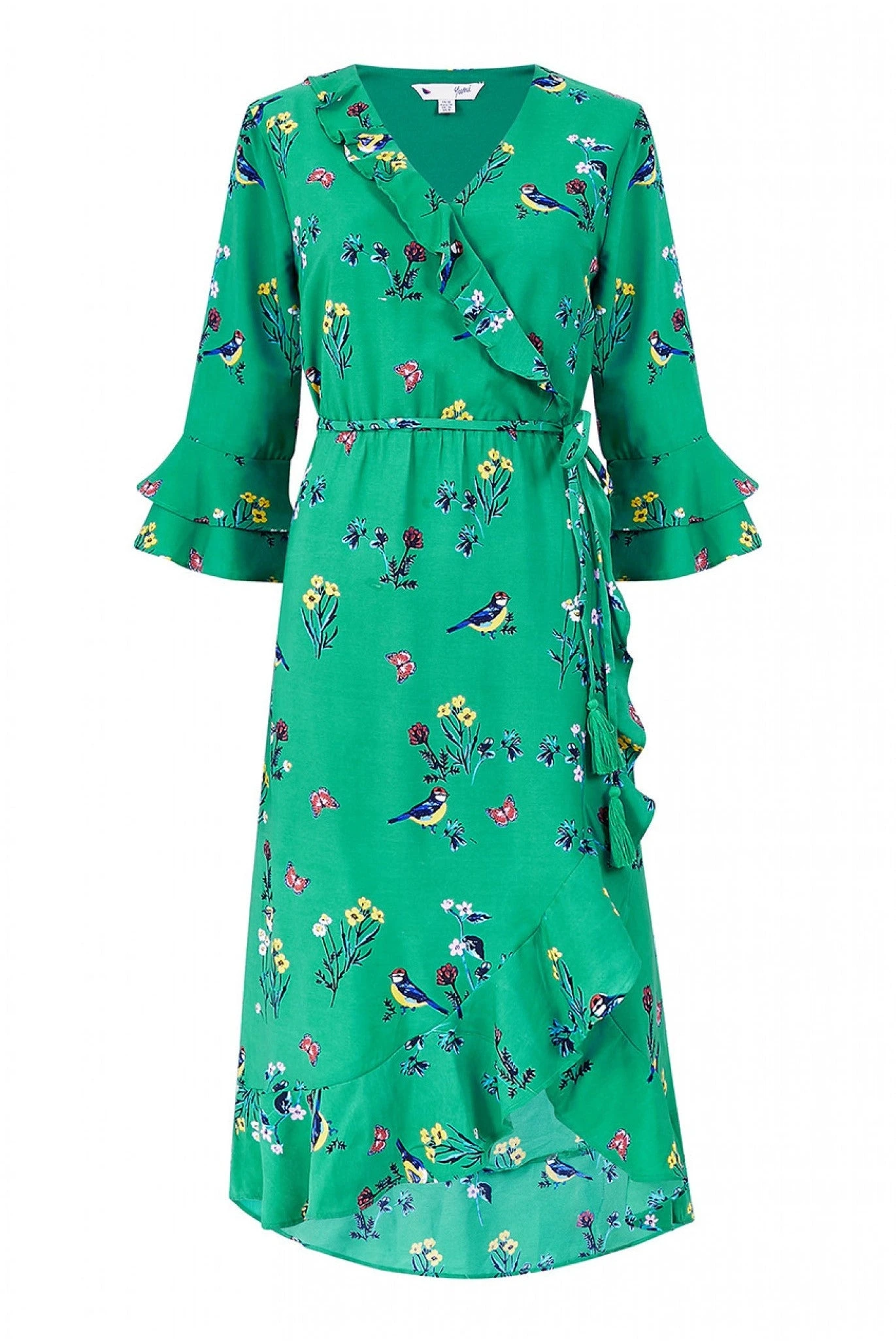 Yumi Green Bird Print Wrap Dress 4 Yumi Green Bird Print Wrap Dress - Image 4