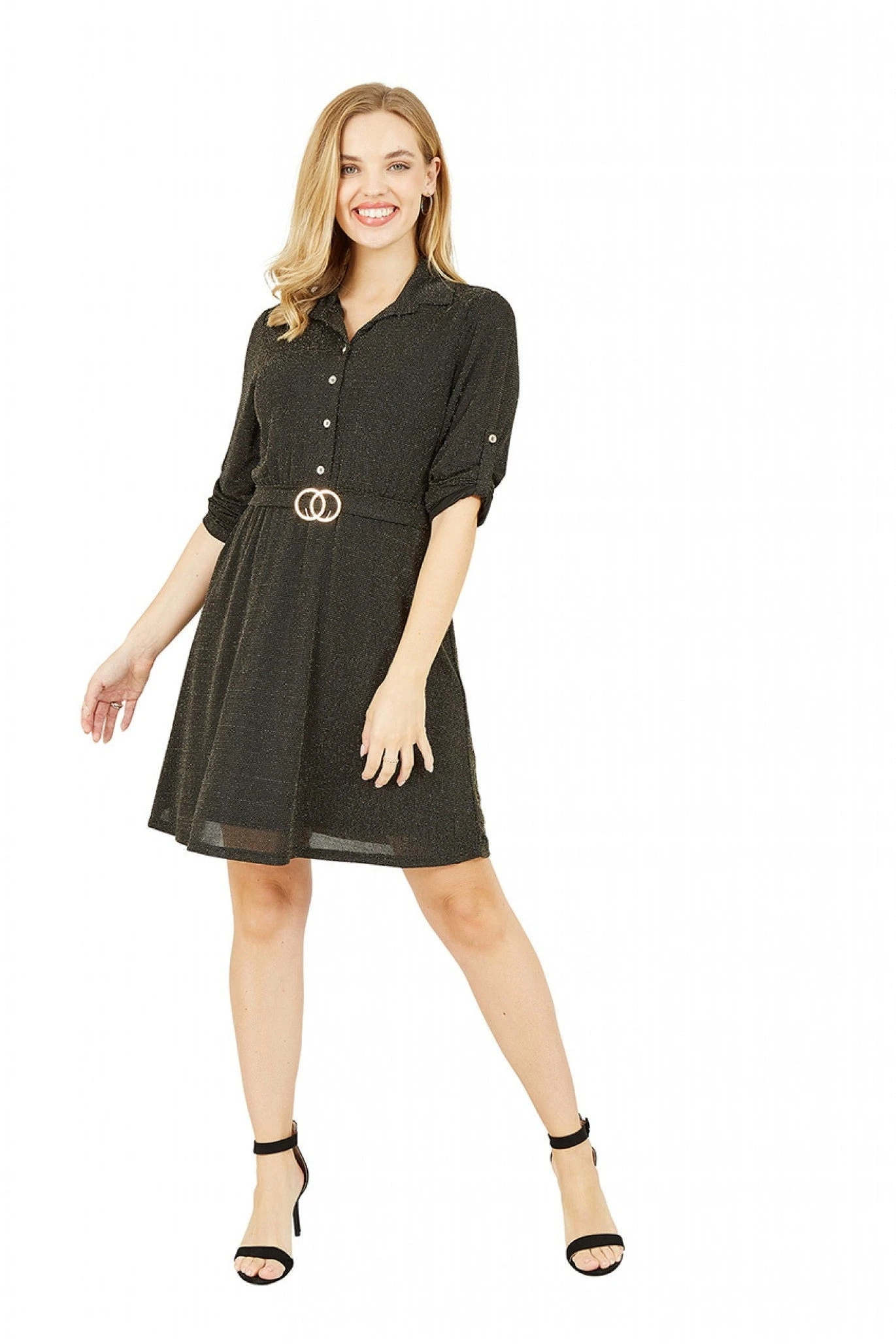 Mela London Black Sparkly Shirt Dress 2 Mela London Black Sparkly Shirt Dress - Image 2