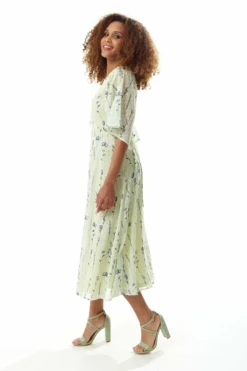 Liquorish Floral Print Midi Wrap Dress In Mint Green -Yumi Clothing Shop SN6kcW9H 10440