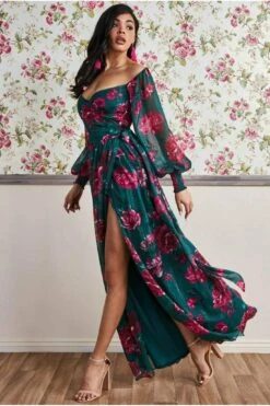 Goddiva Off The Shoulder Wrap Maxi Dress - Emerald Green -Yumi Clothing Shop SNSbwn43 9901
