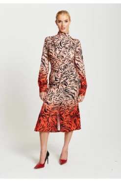 Liquorish Zebra Print Midi Dress With High Neck -Yumi Clothing Shop SNsyUvfw 13008