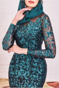 Goddiva Modesty Sequin Embroidered Maxi Dress - Emerald -Yumi Clothing Shop SbbFs4dO 15344