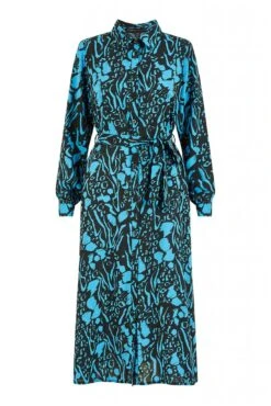 Mela London Blue Animal Print Long Sleeve Midi Shirt Dress -Yumi Clothing Shop Si2vCcZN 14772