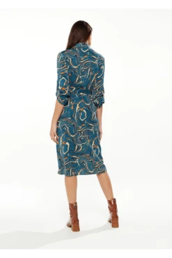 Liquorish Scribble Print Midi Shirt Dress In Green -Yumi Clothing Shop SjQ3kUpI 13871