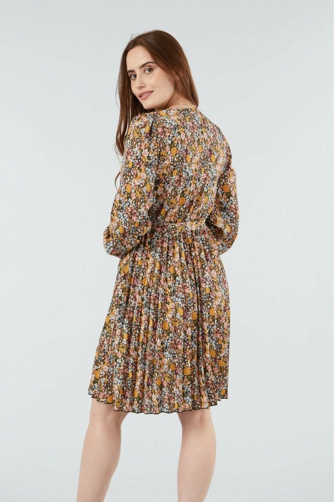 Double Second Mix Col Pleated Wrap Dress 4 Double Second Mix Col Pleated Wrap Dress - Image 4