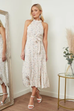 Lilura London Floral Print Halterneck Maxi Dress -Yumi Clothing Shop Slvgimux 15690