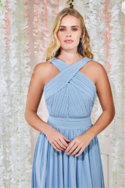 Goddiva Halter Neck Chiffon Maxi Dress - Dusky Blue -Yumi Clothing Shop Ss5Rmjmy 14899