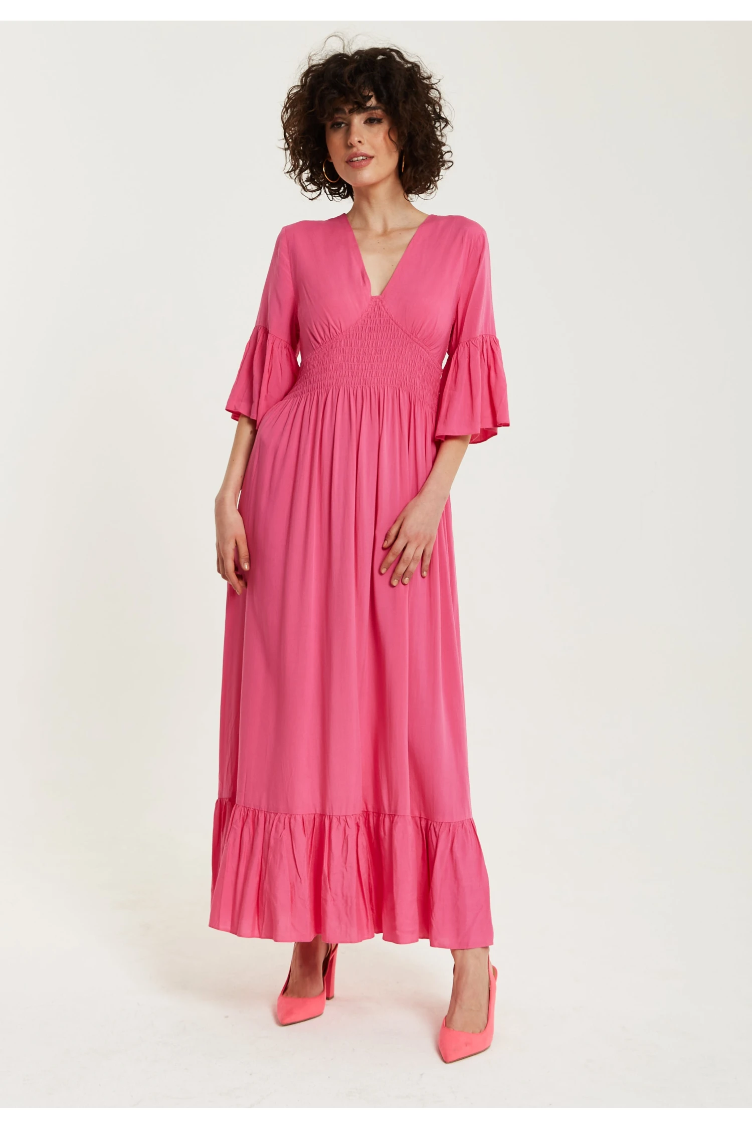 Liquorish Pink Maxi Dress With Frill Sleeves 2 Liquorish Pink Maxi Dress With Frill Sleeves - Image 2
