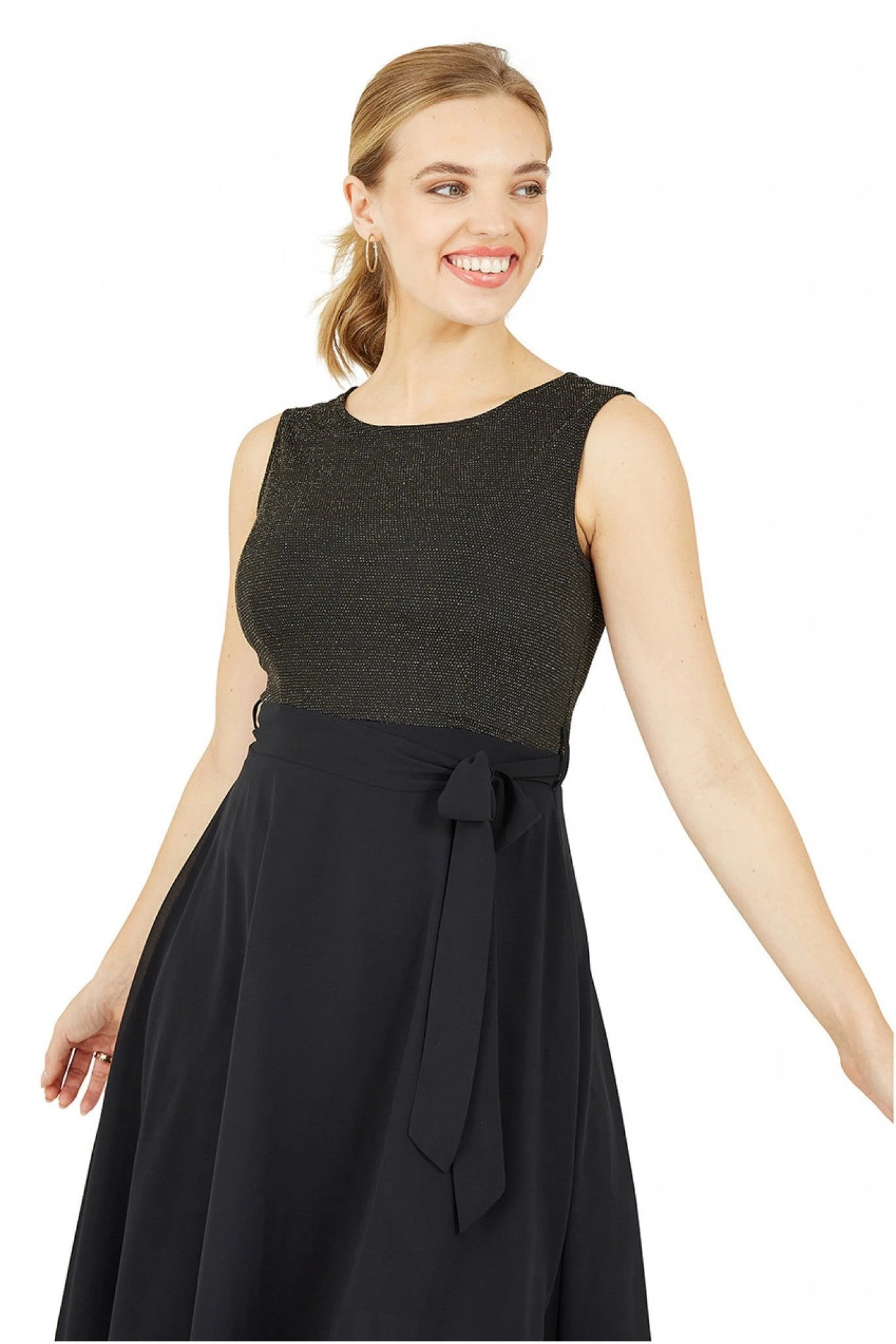 Mela London Gold Sparkle Dress With Woven Skirt 3 Mela London Gold Sparkle Dress With Woven Skirt - Image 3