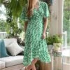 Mela London Green Ditsy Daisy Wrap Effect Frill Dress