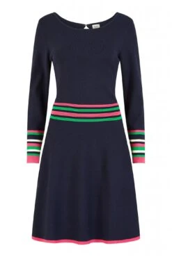 Yumi Navy Knitted Dress With Contrast Stripe Waistband -Yumi Clothing Shop TasgLvGz 13366