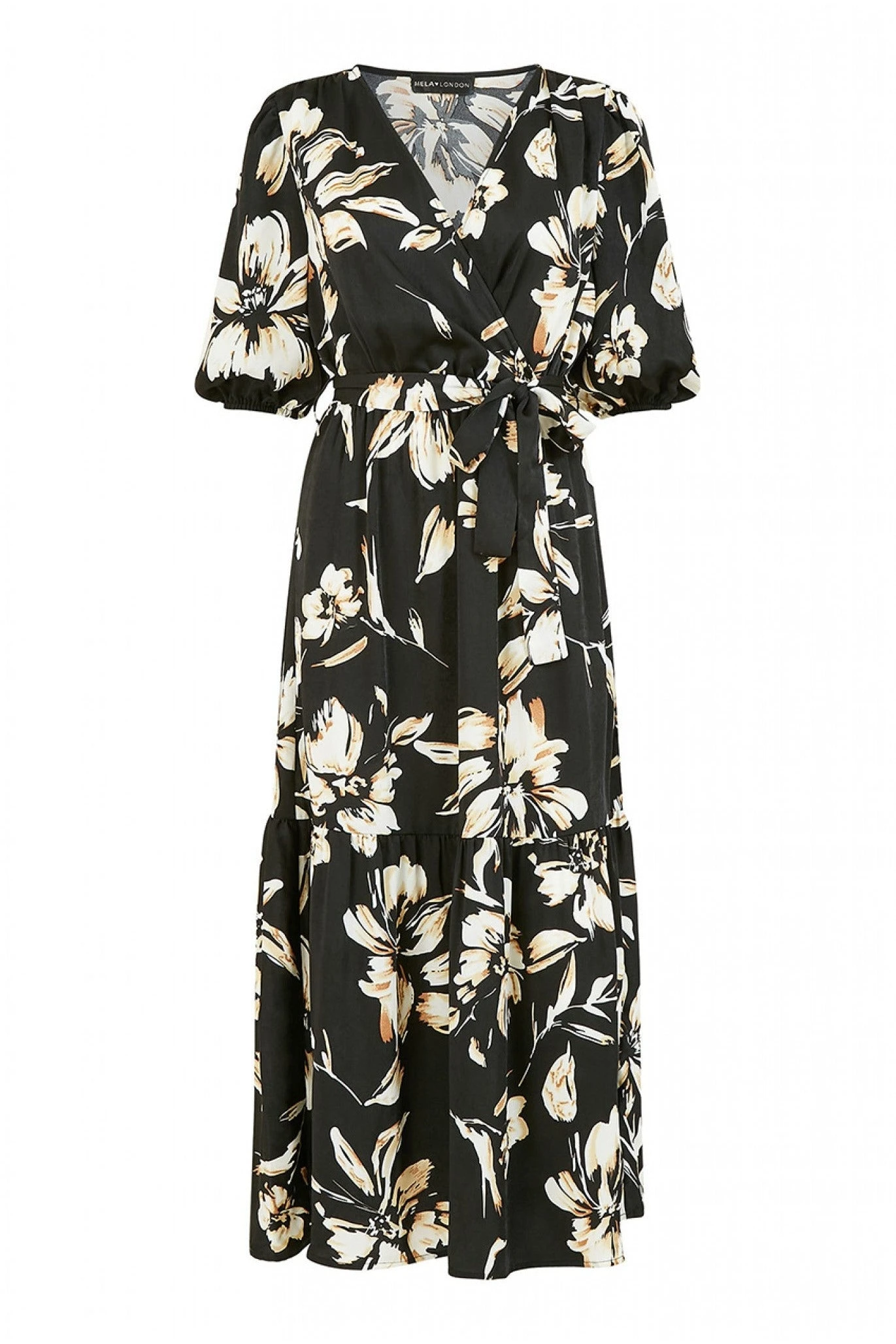 Mela London Black Floral Wrap Midi Dress 4 Mela London Black Floral Wrap Midi Dress - Image 4