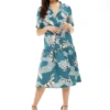 Liquorish Belted Midi Dress In Mint Green Bird Print