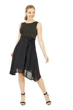 Mela London Gold Sparkle Dress With Woven Skirt