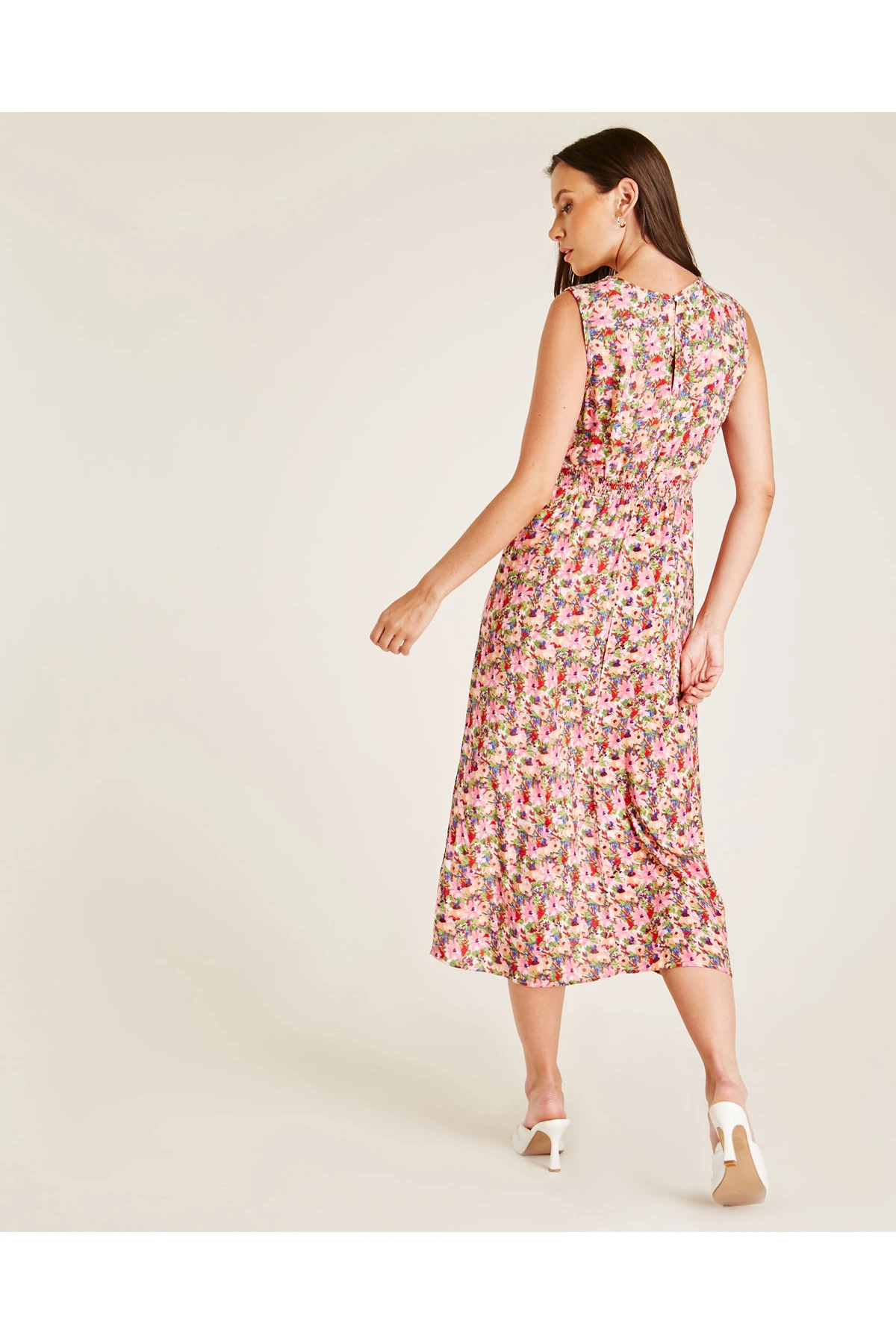 Dusty Pink Floral Slit Front Midi Dress 3 Dusty Pink Floral Slit Front Midi Dress - Image 3