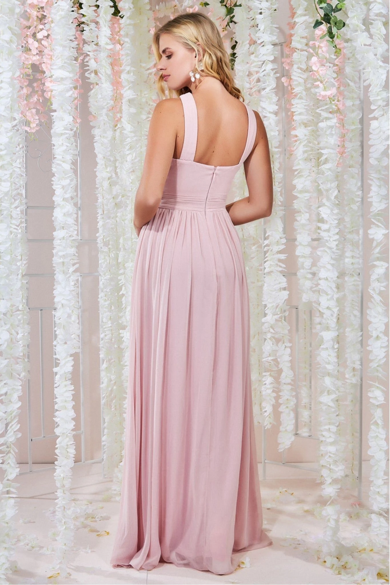 Goddiva Halter Neck Chiffon Maxi Dress - Blush 2 Goddiva Halter Neck Chiffon Maxi Dress - Blush - Image 2