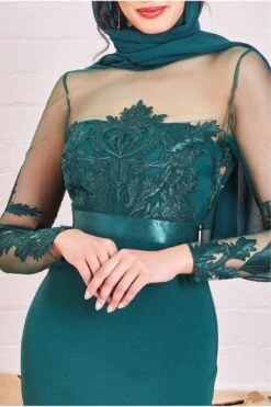 Goddiva Modesty Mesh & Scuba Maxi Dress - Emerald Green -Yumi Clothing Shop U94w99Fi 15370