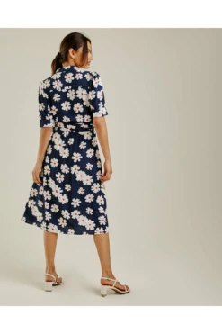 Dusty Pink Daisy Printed Wrapped Hem Dress | Dark Blue -Yumi Clothing Shop UehBroAu 11578