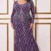 Goddiva Plus Geo Sequin Long Sleeve Maxi Dress - Purple