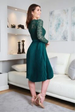 Double Second Lux Lace Dress With Pleated Satin Skirt -Yumi Clothing Shop UyQ4JLnt 14540