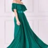 Goddiva Pleated Chiffon Off Shoulder Maxi Dress - Green