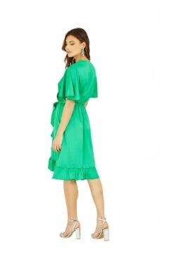 Mela London Green Satin Wrap Dress -Yumi Clothing Shop VB33FHTo 13505