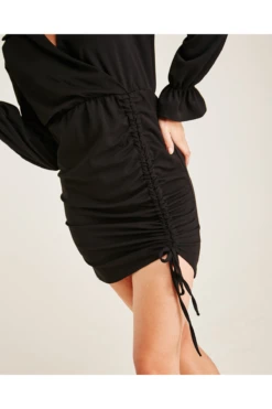 Dusty Pink Gathered Side Wrapped Dress | Black -Yumi Clothing Shop VBo3Gr8L 12035