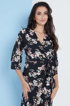 Lilura London Midi Wrap Dress In Black Floral Print -Yumi Clothing Shop VClJ4930 15704