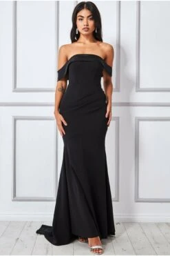 Goddiva Satin Band Bandeau Maxi Dress - Black
