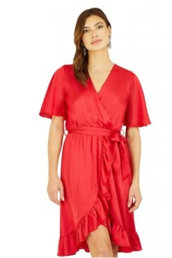 Mela London Red Satin Wrap Dress -Yumi Clothing Shop VGowPos2 13504